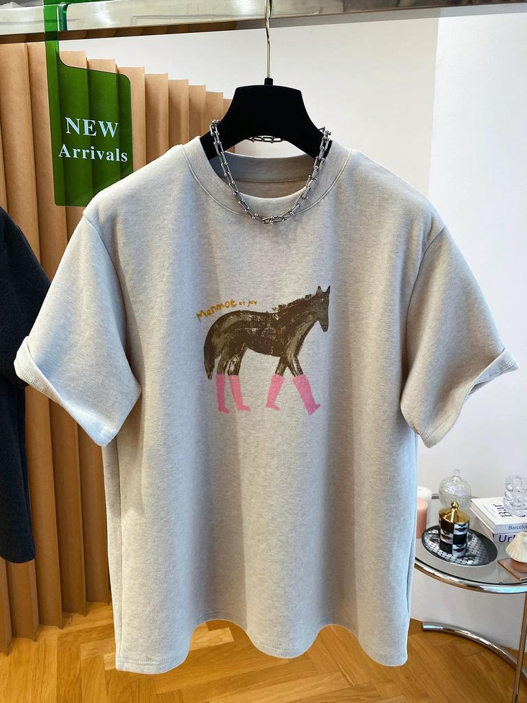 Spring Plus Size Year of the Horse Printed T-shirt - Women's Loose Short Sleeve Top