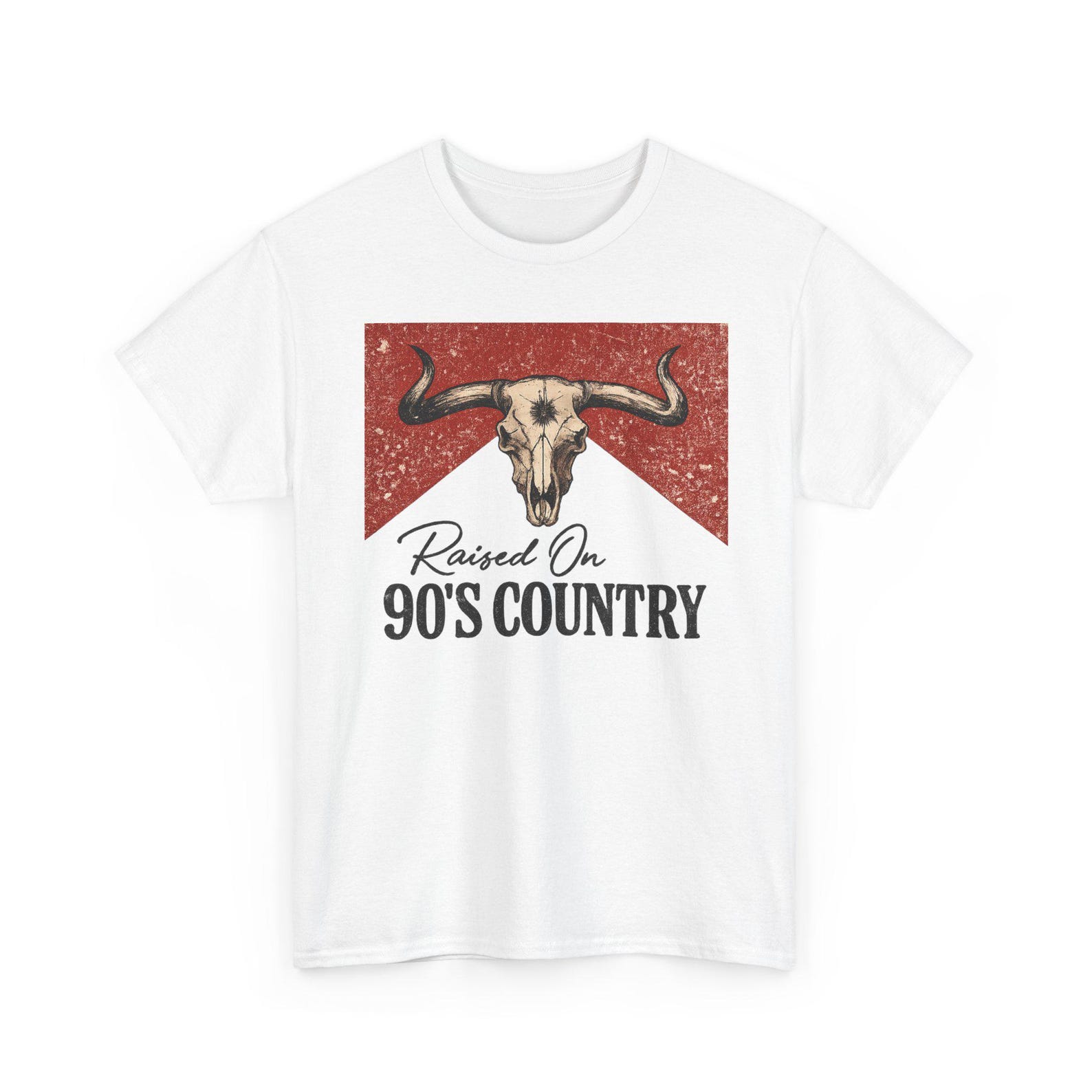 Raised on 90s Country Shirt Vintage Western Bull Skull Graphic Tee Retro Southern Country Music Shirt M