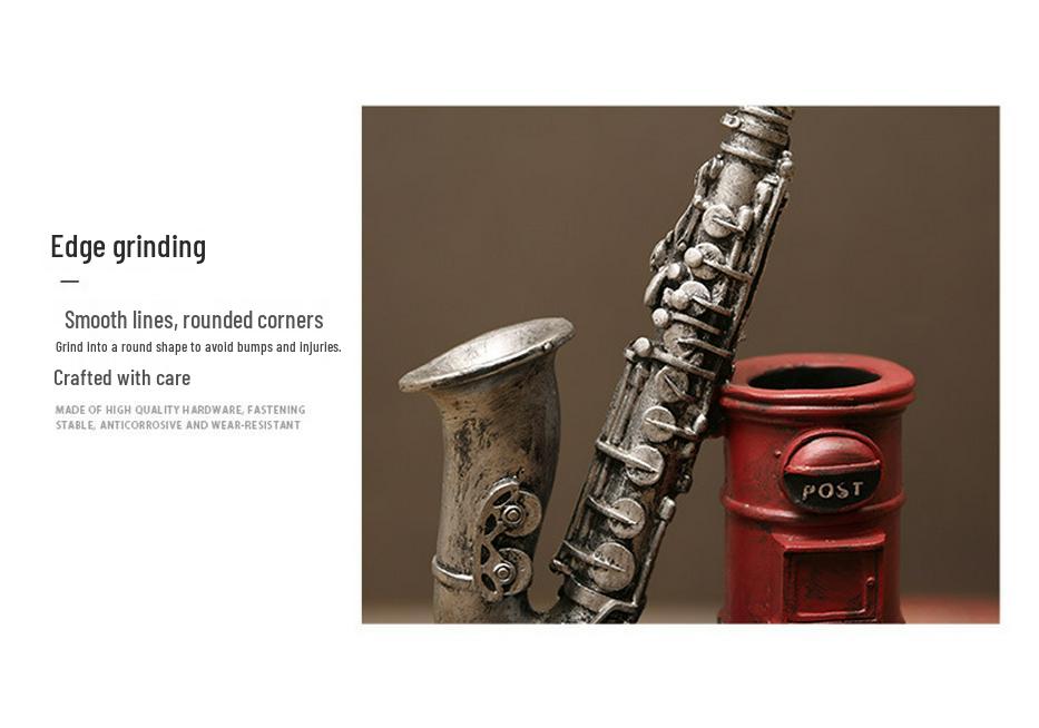 American-Style Saxophone & Violin Resin Pen Holder Desk Ornament for Office and Home Decor