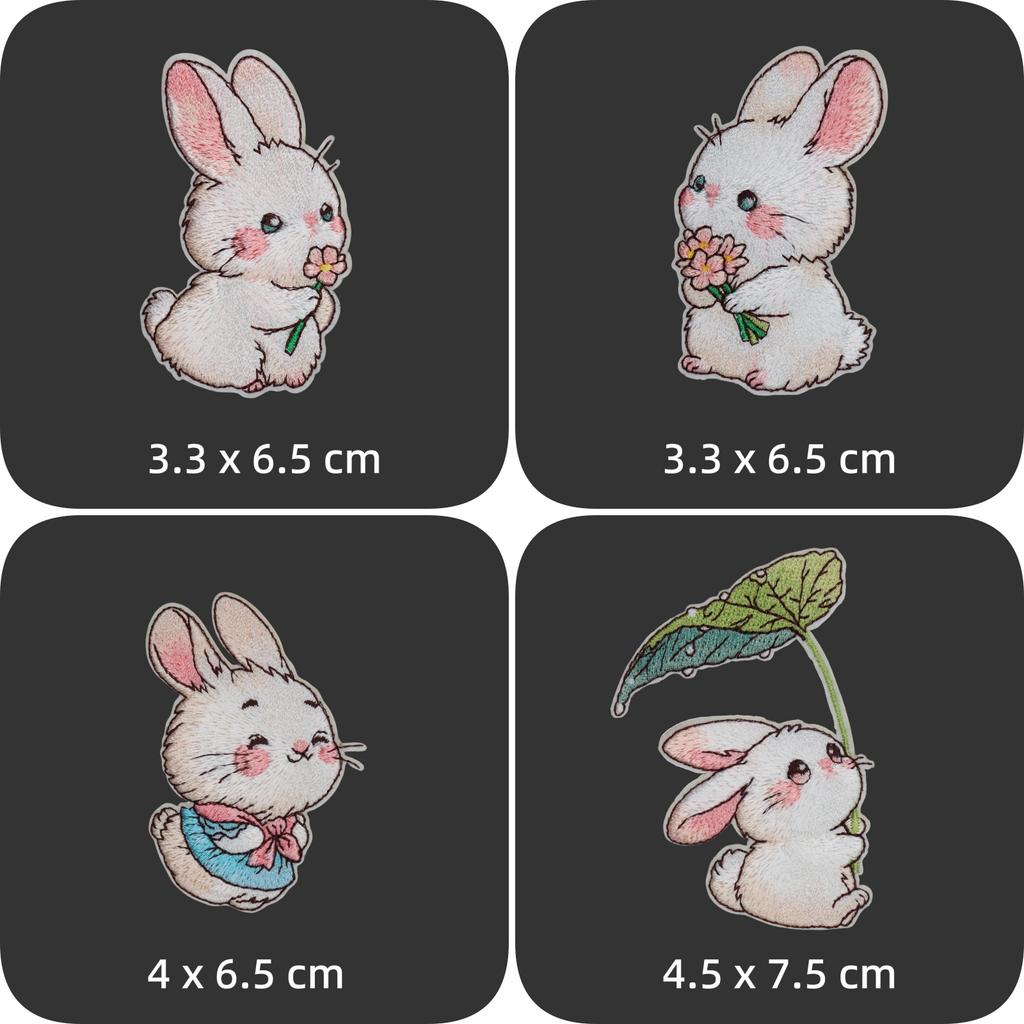 1/4pcs Easter Bunny Embroidery Patches, Iron On For Down Jacket Hole Repair, Self Adhesive Fabric Patch for School Bag Decor