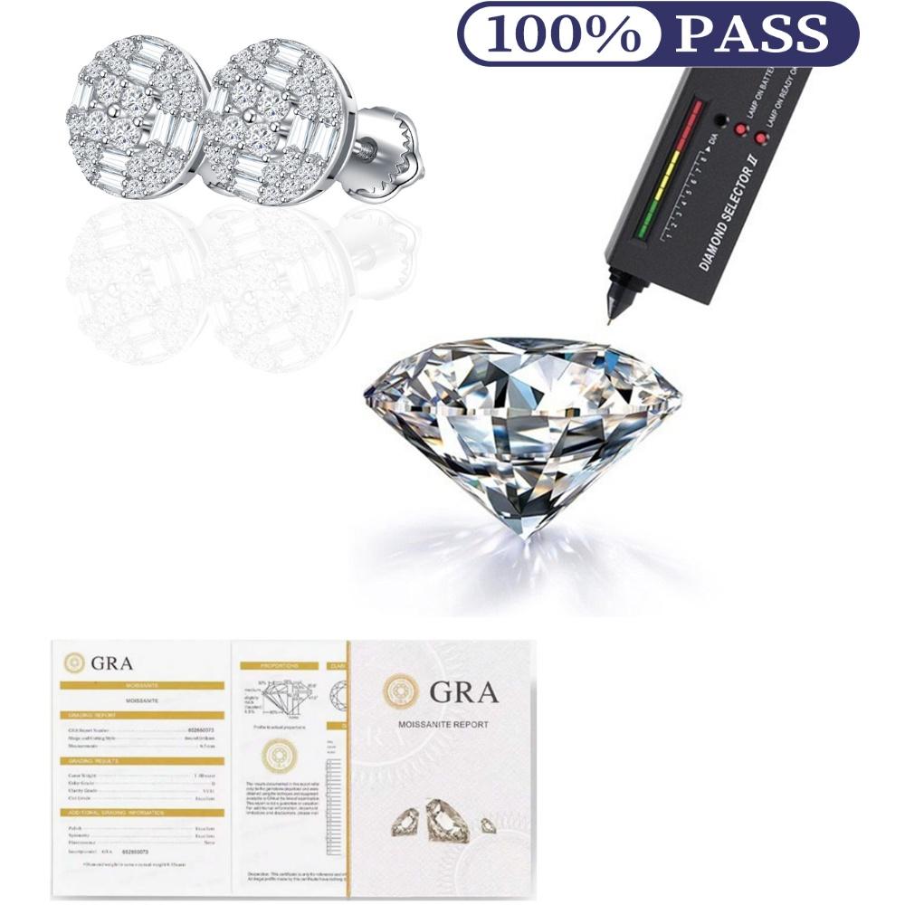 Round Cut Moissanite 925 Silver Stud Earrings 14K White Gold Plated Earring
