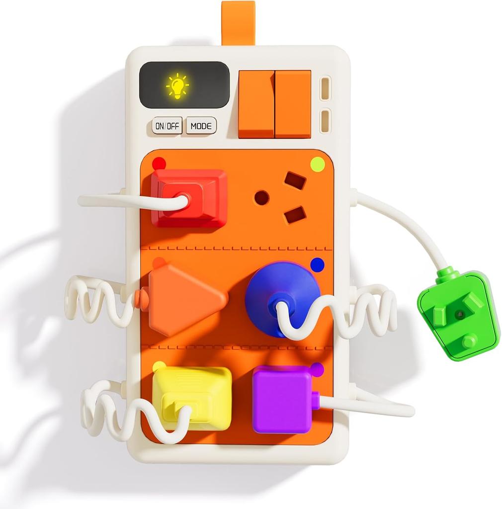 Toys Montessori Sensory Plug Outlet Busy Board Toy with Light Sounds,Color Shape Matching Toy Gifts for Todders Boys Girls