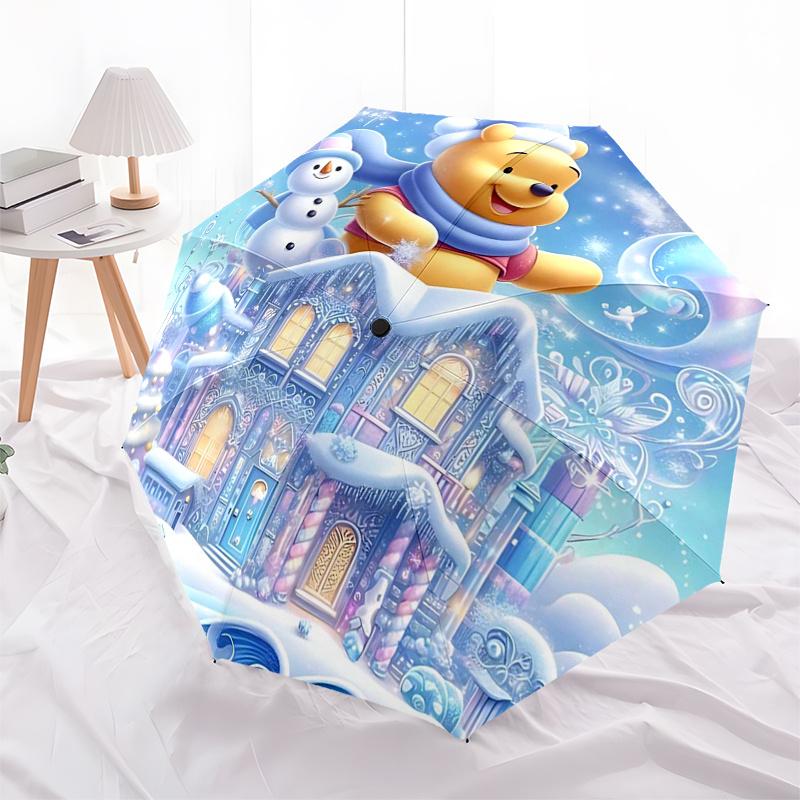 Winnie and Friends Themed Travel Umbrella-8 Ribs Automatic Opening and Closing, Portable Folding Design, Compact and Stylish Umbrella