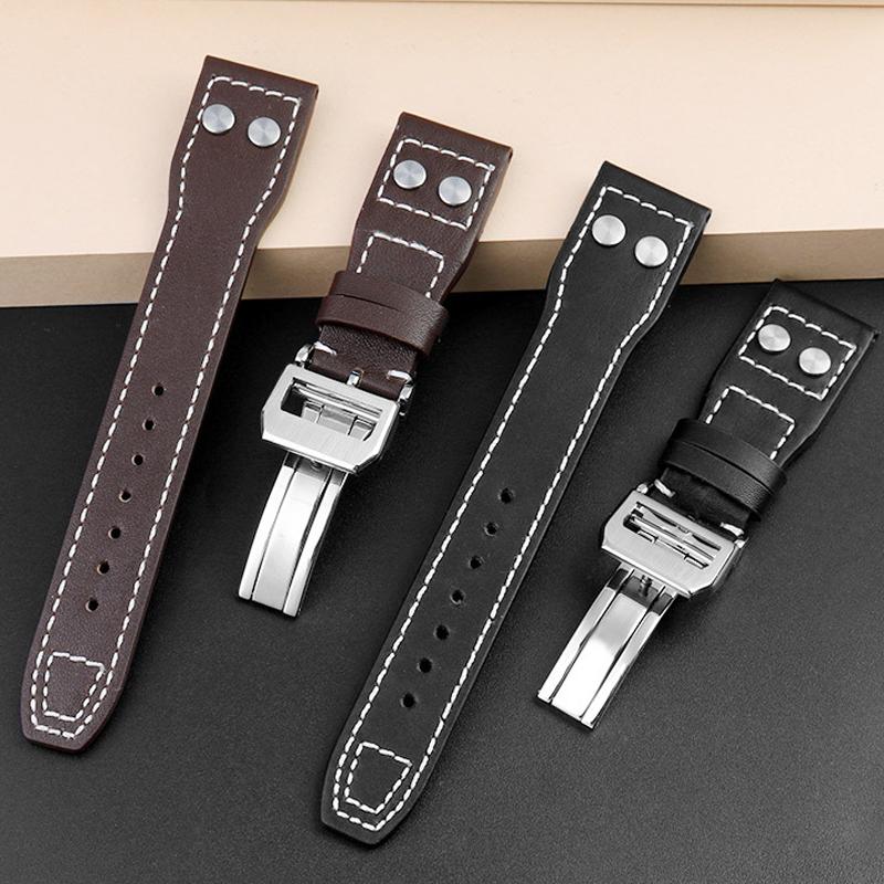 Für IWC Pilot Rindsleder Armband 22mm 21mm 20mm Echtes Leder Uhrenarmband Stahl Faltschließe Schwarzes Armband Zubehör