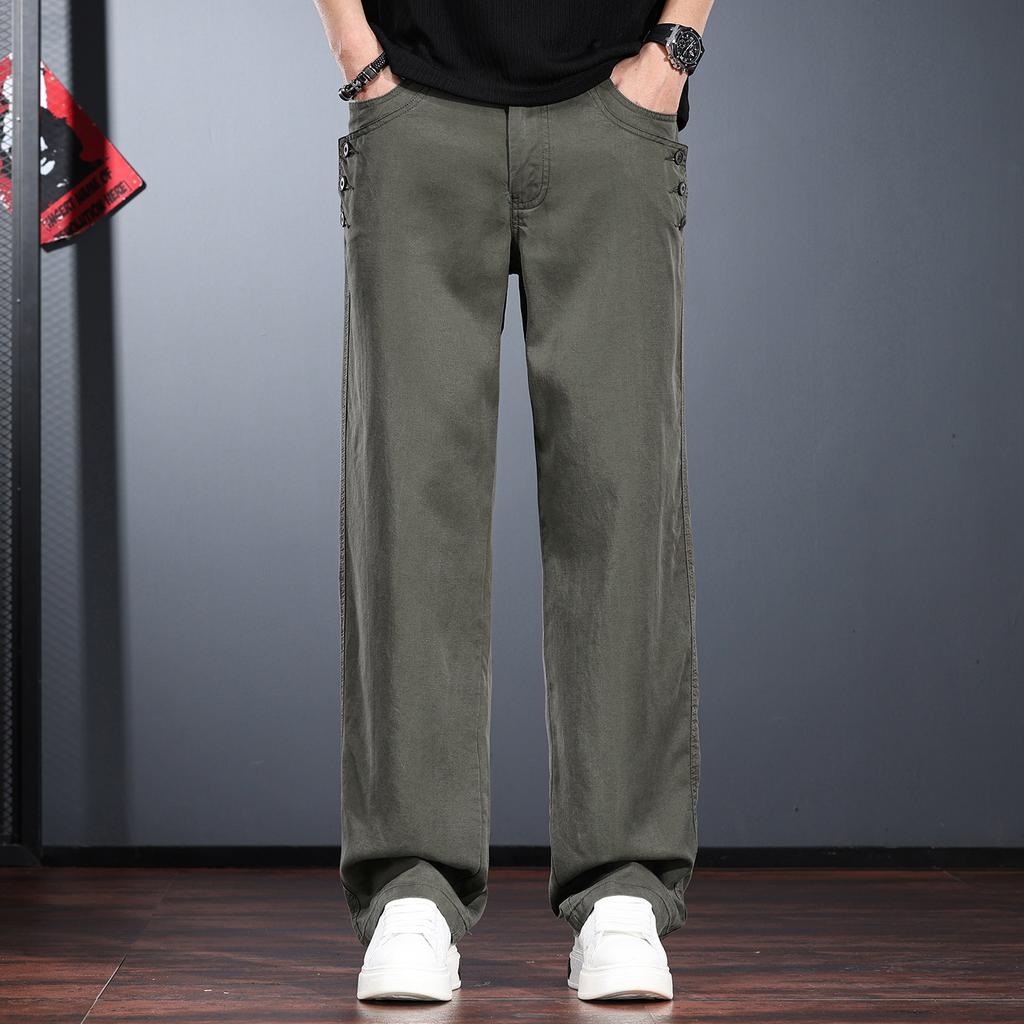 Thin Lyocell Casual Pants Men's Summer New Cool Loose Straight Pants Trendy Men's Trousers