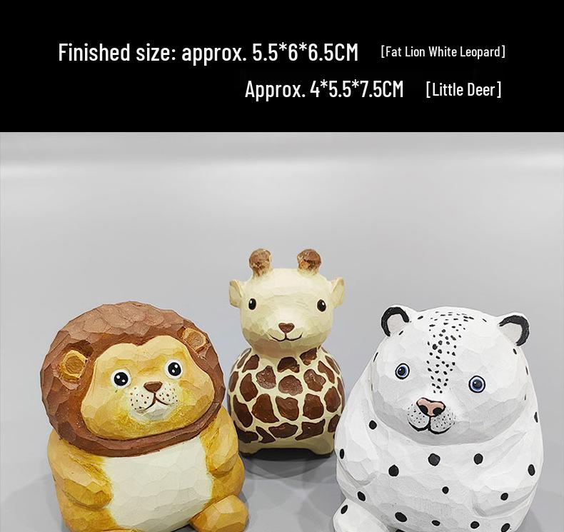 Handmade Solid Wood Carving Ornaments: Lion, Giraffe, Snow Leopard - Desktop Decoration