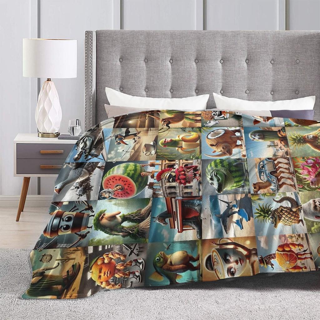 Italian Brainrot All Stars Funny Meme Blankets Fleece Spring Autumn Multi-function Warm Throw Blankets for Bedding Travel Quilt
