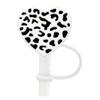 5pcs Straw Lid Reusable Silicone Straw Covers Heart-Shaped Leopard Print Straw Plug for Tumblers Cup Accessories Home