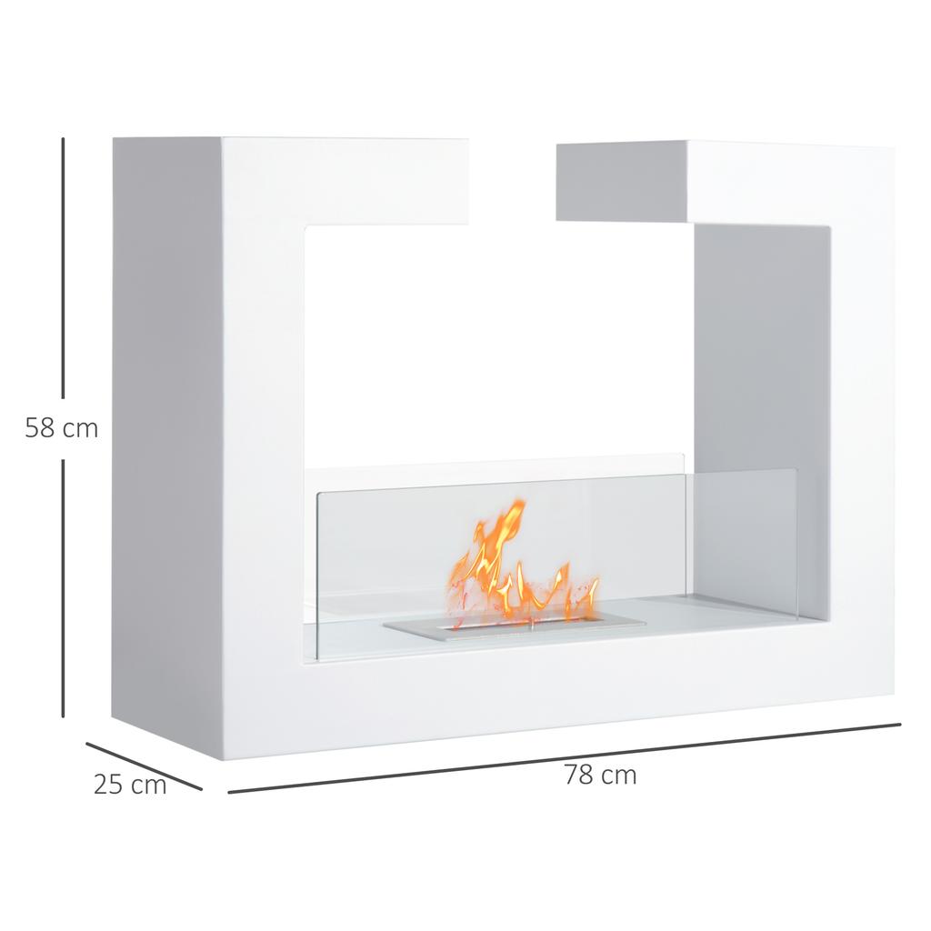 Tisch-Bioethanol-Kamin 2000W aus Edelstahl Geruchlos mit Glas 78 x 25 x 58 cm Weiß