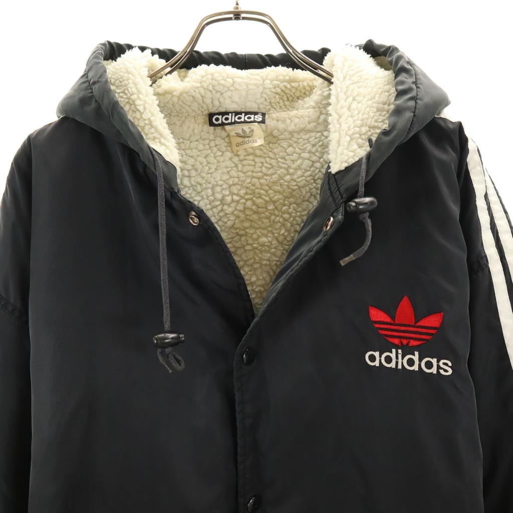 Adidas Trefoil Logo Fleece-lined Hood Bench Coat L Black Men's Used