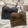 Top tomara que caia feminino lingerie com suspensório colete integrado sutiã peça externa franzido linda parte de trás sem marcas top de seda gelo almofada de peito fixa