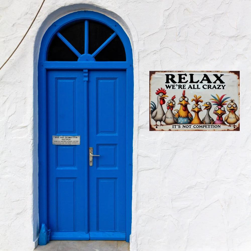 "Relax, We're All Crazy" Chicken - Themed Wooden Sign In Rustic Style with Colorful Designs Ideal for Diverse Decor Spaces