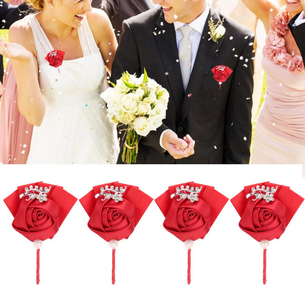 

4Pcs Exquisite Ribbon Wedding Corsage Brooch Bridesmaid Artificial Chest Flower Accessories