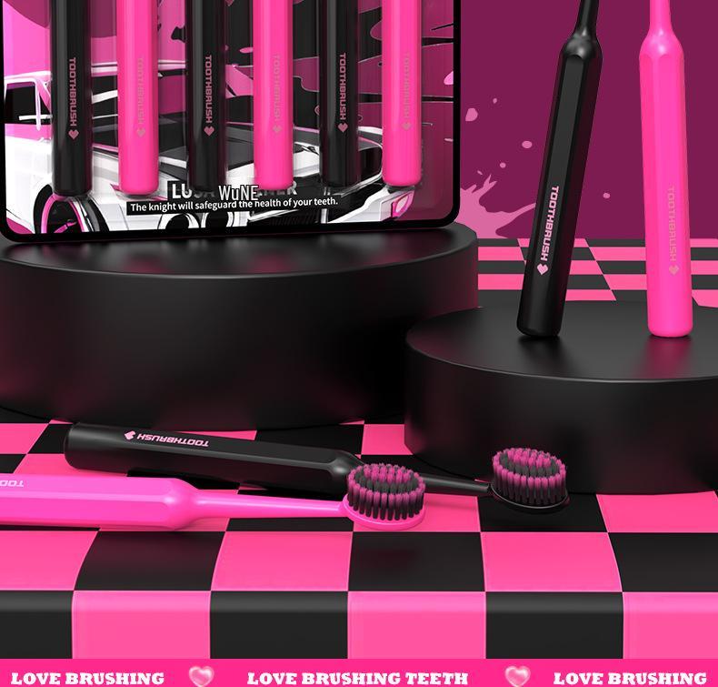 LR Black Pink Series Měkké zubní kartáčky [Balení 6 ks] - Konvexní design ve tvaru vlny pro dospělé