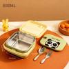 Quadratische 304 Edelstahl Bento Lunchbox mit Besteck & Griff Tragbarer Cartoon Obstsalat Lebensmittelbehälter für Kinder Schüler