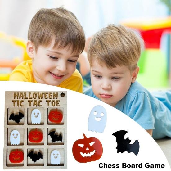 

Деревянная шахматная настольная игра на Хэллоуин с черепом, призраком, тыквенными костями, шахматы для двух игроков, детская развивающая головоломка, настольная шахматная игрушка A