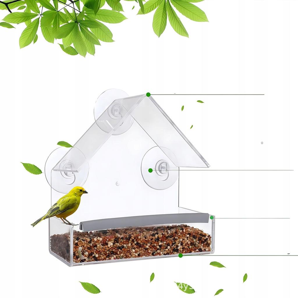 Transparent Bird Feeder House Window Box Glass Suction Cups