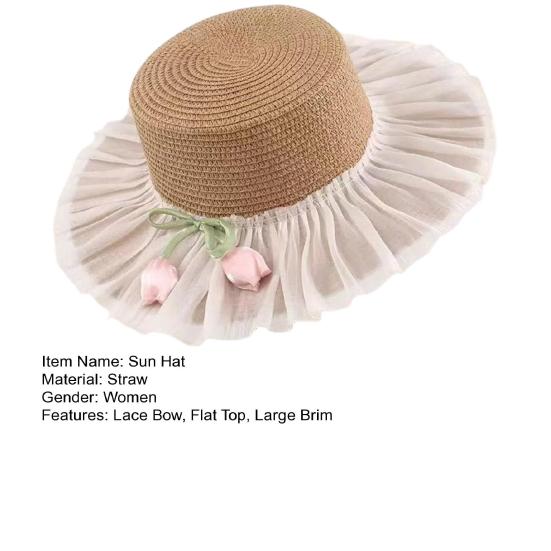 Sun Hat Breathable Large Brim Design Sun Protection Hat Lace Bow Decoration French Style Straw Hat Headwear