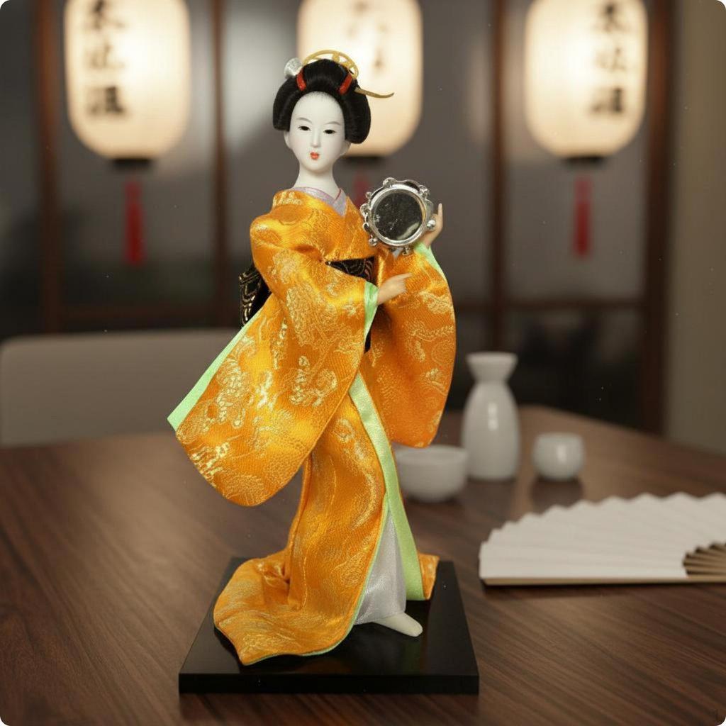 Japanische Geisha-Puppe Details Traditionelle Figur Handgefertigte Seidenstatue für