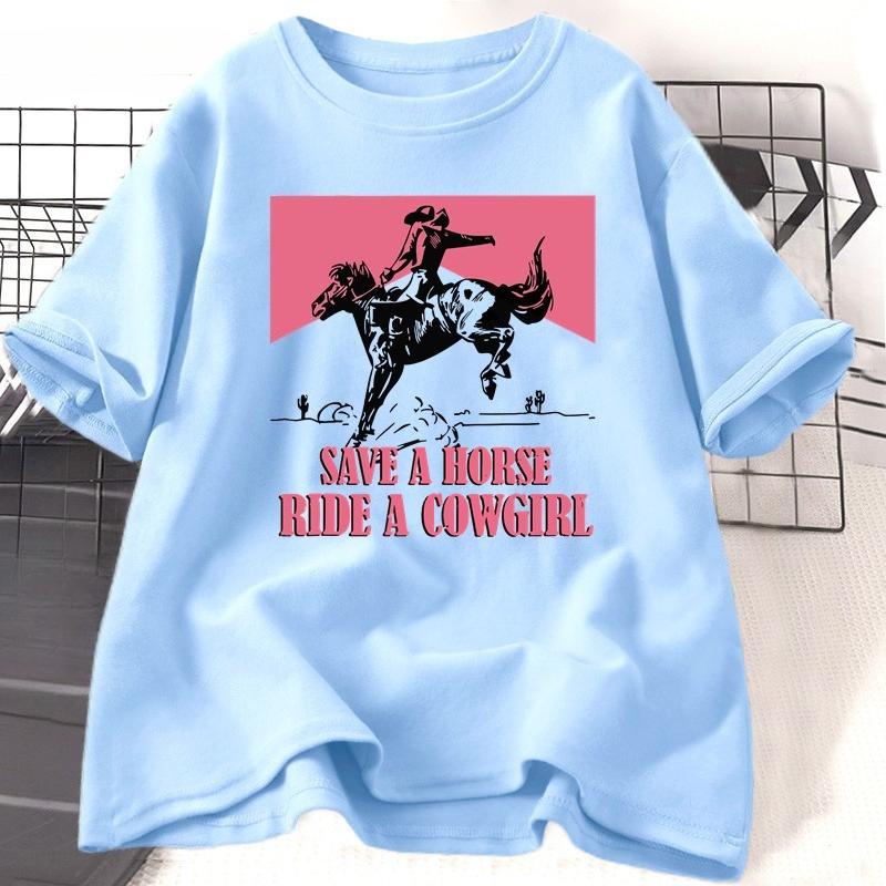 Salva un Cavallo Cavalca una Cowgirl T-shirt da Donna Lesbica Orgoglio LGBT Western T-shirt Cotone Girocollo T-shirt Musica Country Vintage Tee