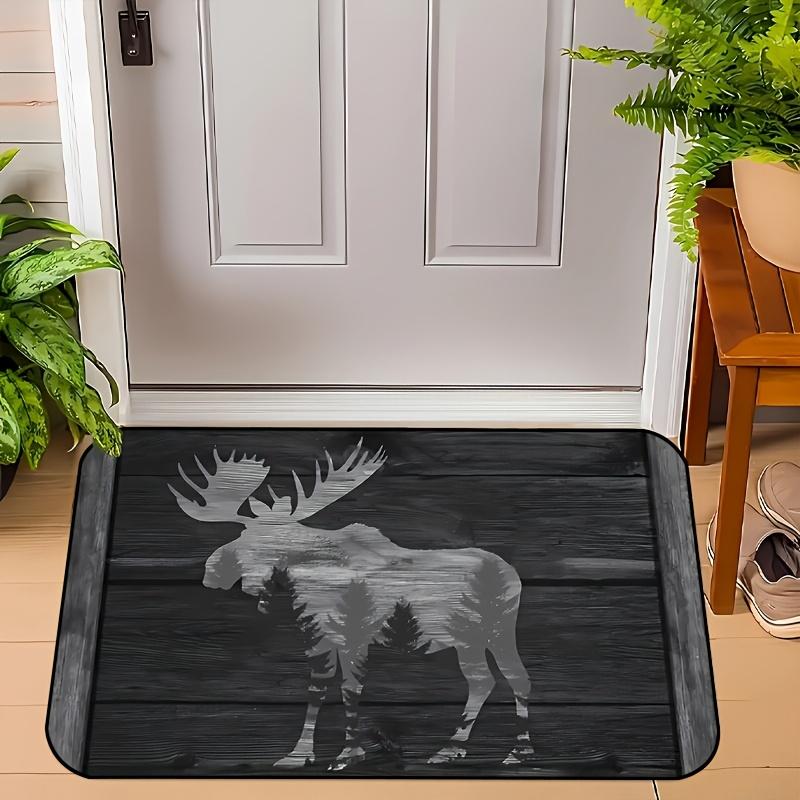 

Rustic Dark Wood Plank Moose with Forest Silhouette Entry Rug Non Slip Washable Indoor Door Mat for Farmhouse Cabin Lodge Decor 40x60cm