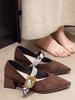 French Thick Heel Mary Jane Single Shoes Women's Autumn 2025 New One-word Buckle with Shallow Mouth Work Professional High Heels