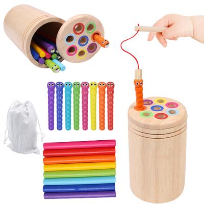 Montessori-Holzspielzeug für Kleinkinder, Farbsortier- & Angelspiel mit doppelter Spielweise, Feinmotorische Entwicklung, Sensorische Zuordnungsspiele für Babys
