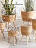 Nordic Cattail Woven Flower Basket On Wooden Stand for Indoor Decoration