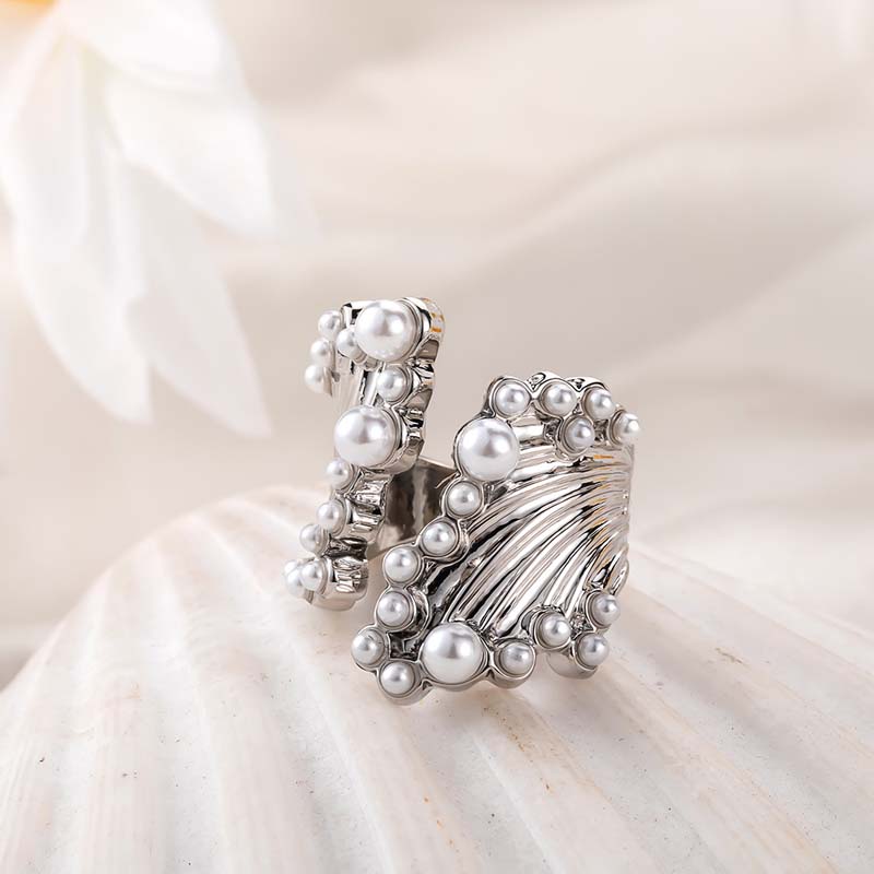 Korean Silver Color Imitation Pearl Open Rings For Women Girls Fashion Design Sense Wide Adjustable Finger Ring Jewelry Gift