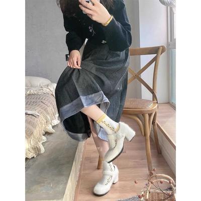 Herbst und Winter 2025 neue Samt warme Mary Jane High Heels runde Spitze dicker Absatz vielseitige flauschige Schuhe Damen ins Tide