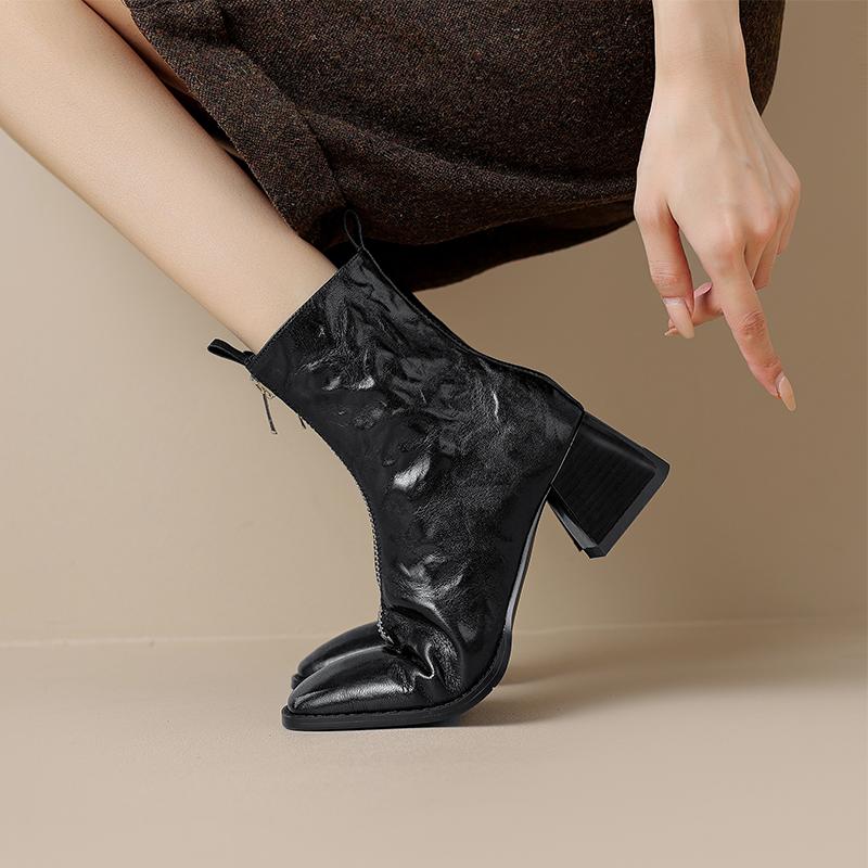 Fashion 2025 Winter Women Shoes Genuine Leather Women Boots Mid-calf Modern Boots Women Solid High Heel Boots Ladies Shoes