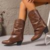 Autumn and Winter Women's Fashion Boots Large Size Women's Boots European and American New High Heel Square Heel Round Head 2025 Leather Boots Women