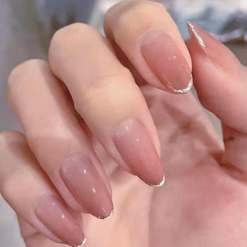 Black n Beauty French Manicure Nail Stickers - Fashionable Almond Edge Nail Tips, Wearable & Removable