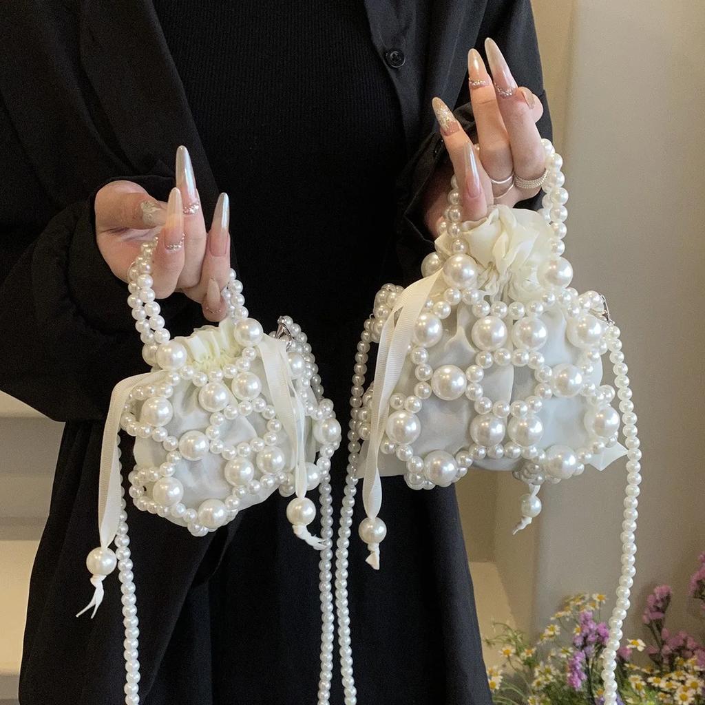 Spring Summer New Beaded Pearl Mini Children's Parent-child Model Hand-carried Oblique Span Small Shoulder Bag
