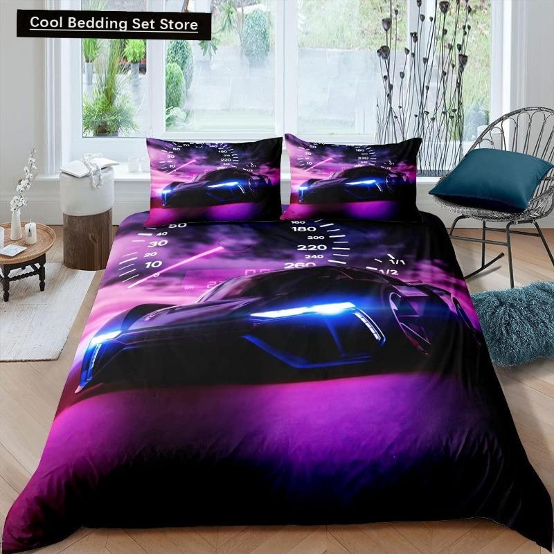 Rennwagen King Queen Bettbezug Cool Speed Racing Bettwäsche Set Teenager Männer Schwarz Sportwagen Bettbezug Polyester Bettbezug