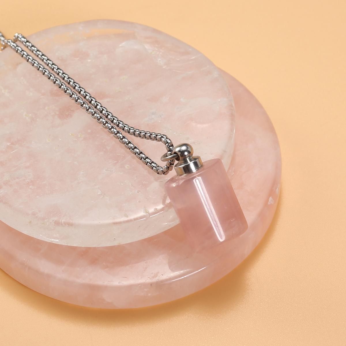 

Ожерелье в форме флакона парфюмерии, натуральный камень, розовый кварц/агаты, цилиндрическая бутылка эфирного масла, женское ожерелье, цепочки 60 см Green Aventurine/30x18mm