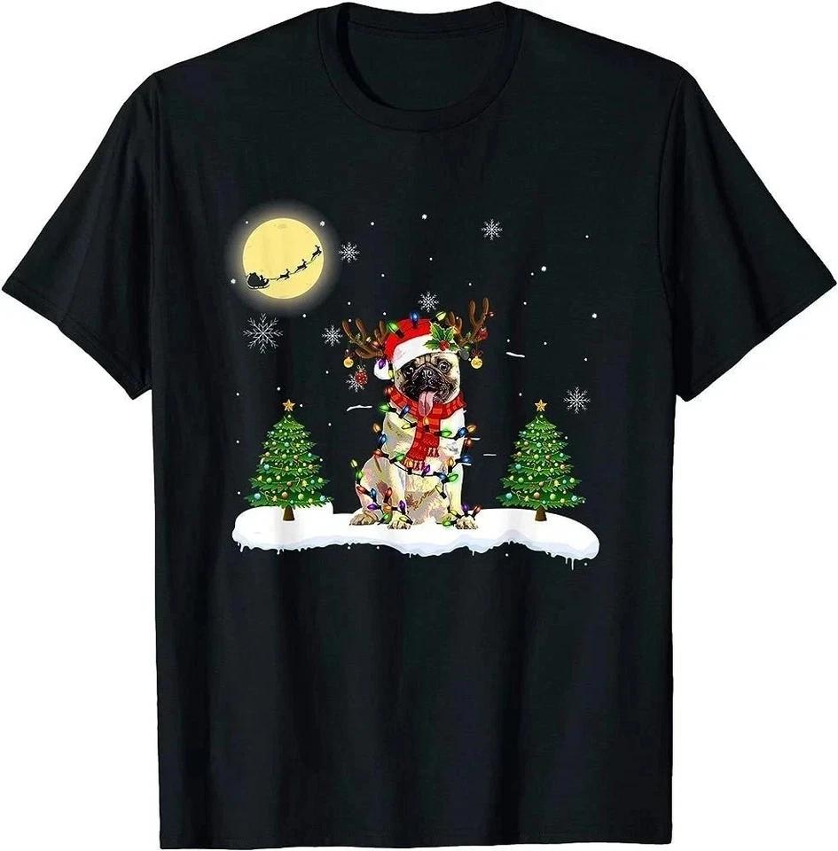 Милая рождественская футболка с мопсом 2XL