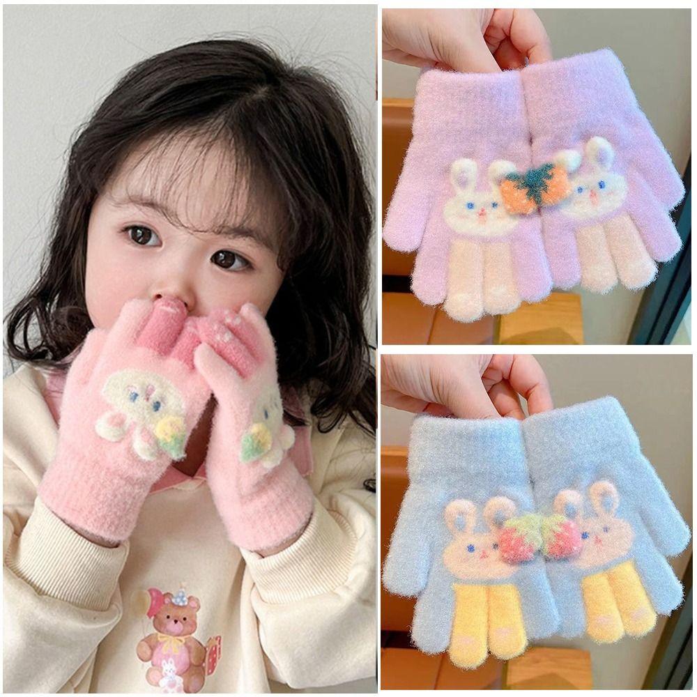 Cartoon Rabbit Children Full Fingers Gloves Plush Windproof Gloves Cute Kids Knitted Gloves