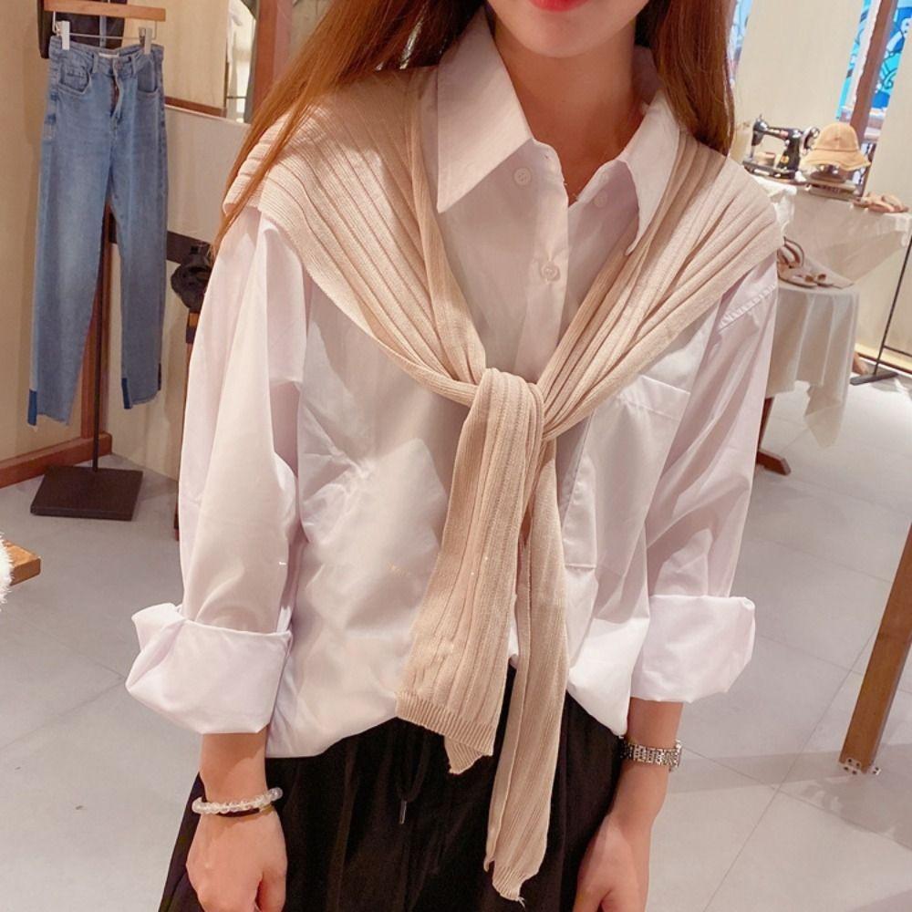 Warm Stripe Knitted Shawl Sunscreen Blouse Shoulder Fake Collar Retro Knot Scarf  Ladies/Girls