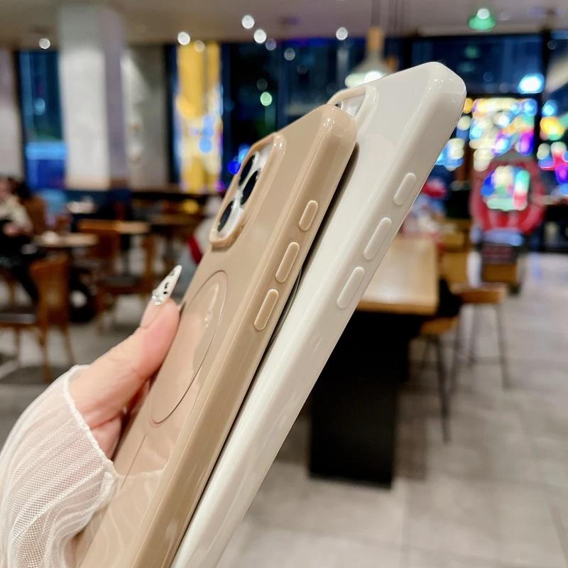 Einfarbige glänzende magnetische Handyhülle für iPhone 16 15 14 13 12 11 Pro XS Max X Magsafe Bumper stoßfeste Hülle für Samsung Galaxy S25 Utlra