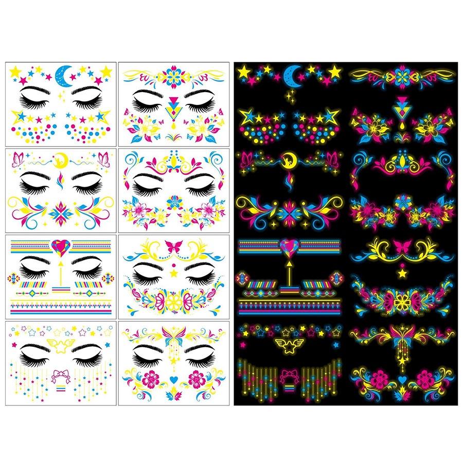 Face Tattoo Sticker Butterfly Temporary Tattoo Waterproof 4 Sheets UV Fluorescence Temporary For Women  High Quality