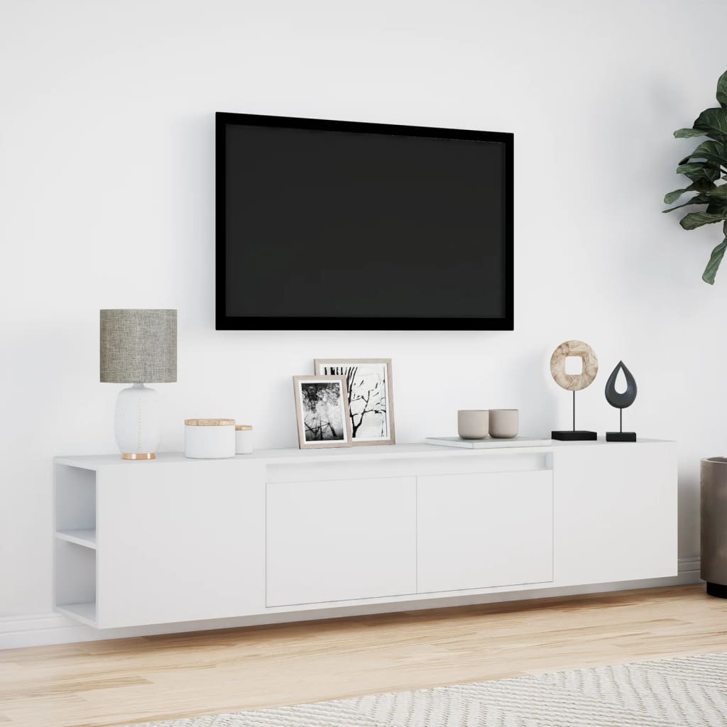 Vidaxl Ścienna Szafka Pod Tv, Z Led, Biała, 180X31X39,5 Cm