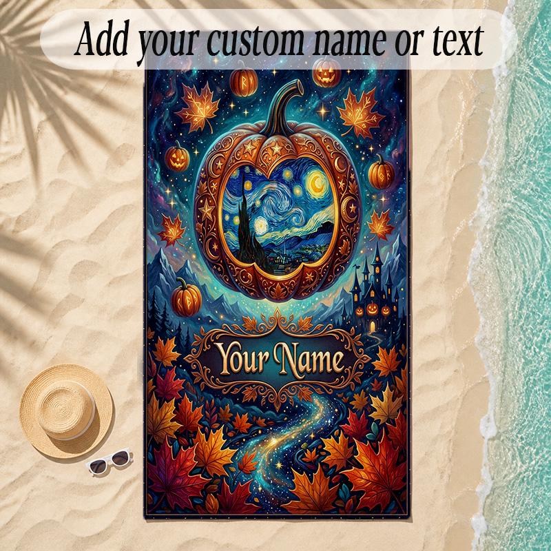 Halloween Theme Soft Beach Towel Personalized Custom Name Text Towel Portable for Beach Pool Travel