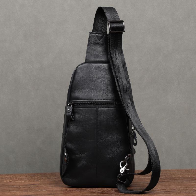 Men's Cowhide Leather Crossbody Chest Bag, Trendy Shoulder Messenger Bag, Compact Backpack with Premium Leather for Urban Style