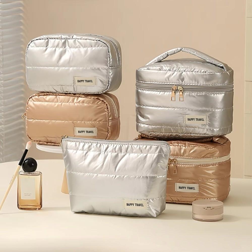 Portable Large Capacity Quilted Makeup Bag Waterproof Handheld Toiletry Bag Shockproof Cosmetic Storage Pouch for Women Girls
