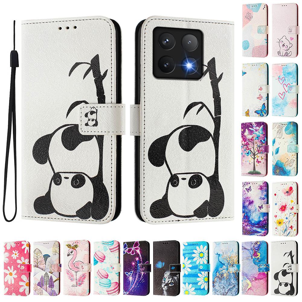 Coloured Drawing Wallet Case for Xiaomi 14T Redmi 14C 13C 12C 11A Redmi Note 14 13 Pro Plus Shockproof Stand Flip Phone Cover