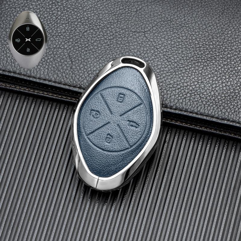 Signal Unobstructed, Suitable for Xiaopeng P7 G9 G3 P5 Metal All-inclusive Double-sided Leather Car Key Protective Case