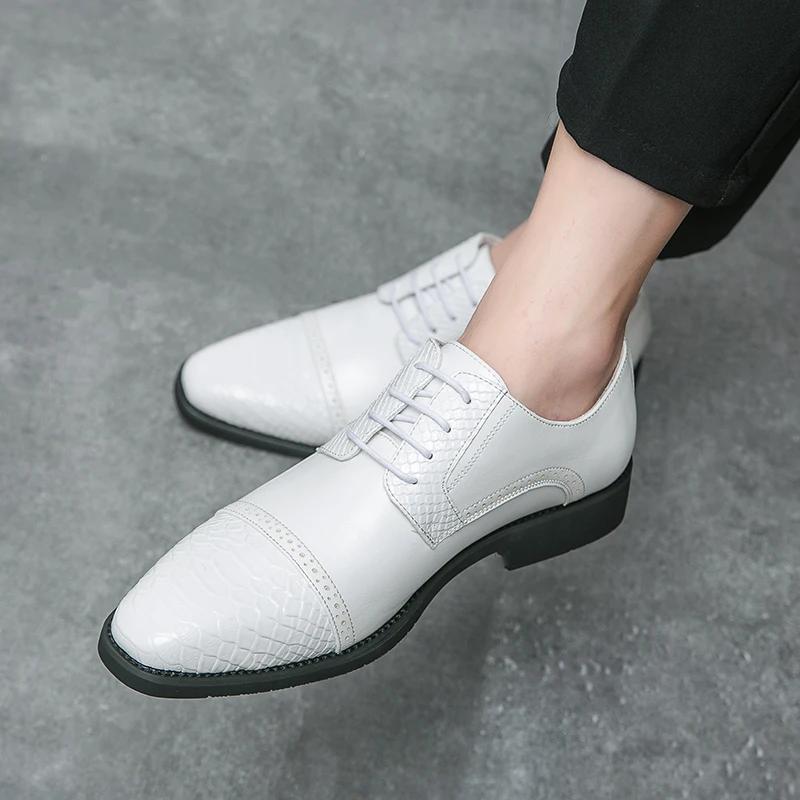 Fashion Wedding Shoes for Men White Leather Oxfords Men's Formal Shoes Casual Business Flats Dress Party Footwear Zapatillas Para Hombre