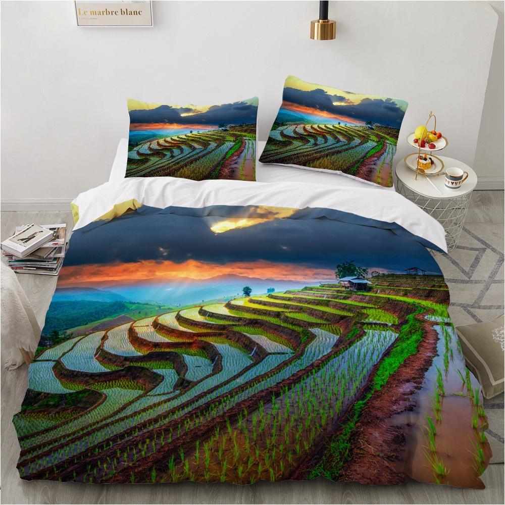 3D Landscape Picture Bedding Set King Queen Bed Duvet Cover Pillowcase 2/3pcs Ocean Summer Cool Pattern Duvet Cover Gift