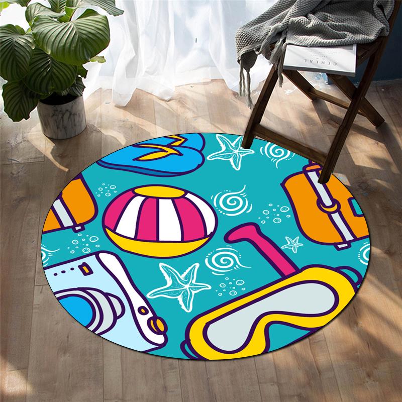 Cartoon-Druck Heimdekoration runder Teppich Wohnzimmermatte Kinderboden runder Teppich Yogamatte Schlafzimmer Gaming-Stuhlmatte
